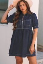 Melina Zipped up Denim Dress-3