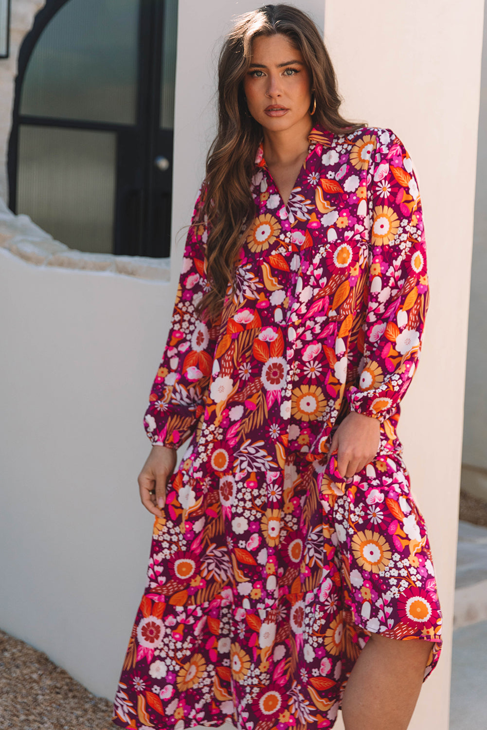 Alina Collared Tiered Long Dress-4