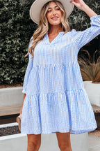 Kaia Stripe Bracelet Sleeve Tiered Dress with Pockets-3