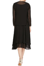 SL Fashions Beaded Shoulder Long Sleeves Chiffon Jacket with Scoop Neck Tiered Skirt Dress-1