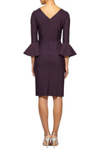 Alex Evenings round neck bell sleeve embellished brooch cascade ruffle side solid scuba crepe dress-1