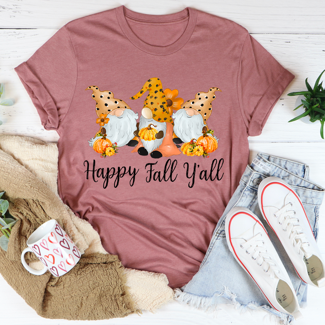 Happy Fall Y'all Gnomies T-Shirt-2