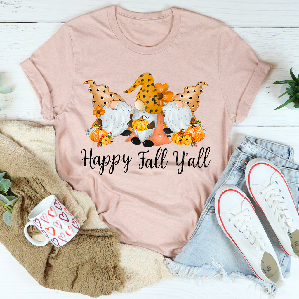 Happy Fall Y'all Gnomies T-Shirt-0