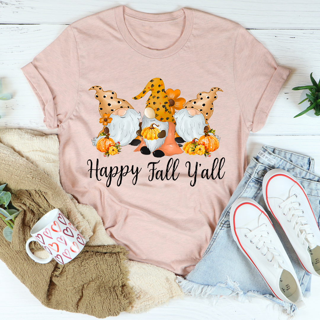 Happy Fall Y'all Gnomies T-Shirt-0