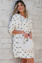 Amber Textured Puff Half Sleeve Loose Mini Dress-3