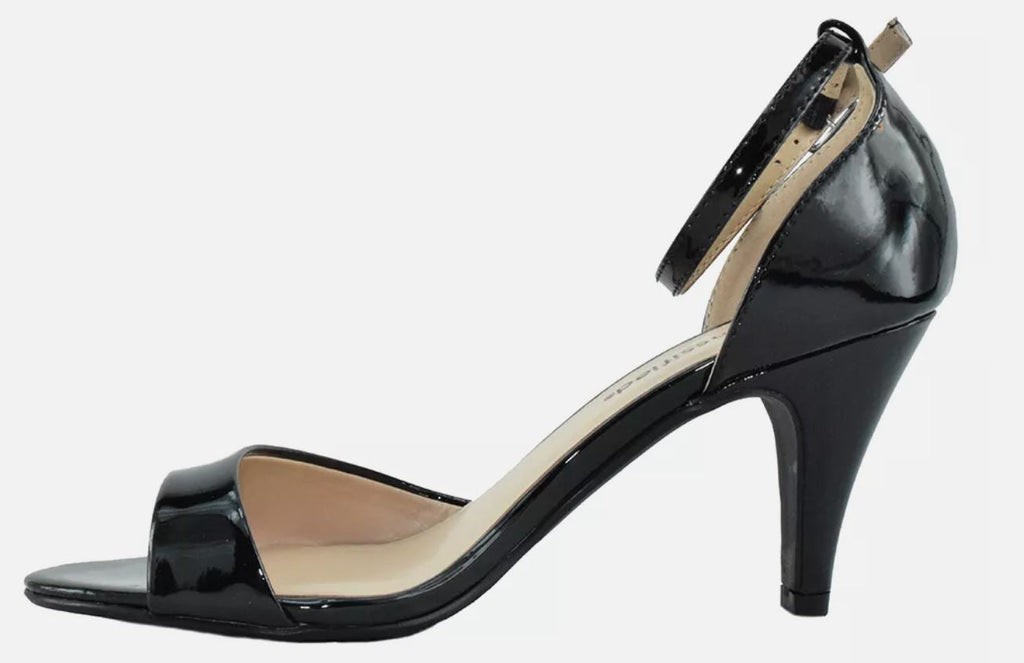 CityClassified Women Ankle Strap Heel Open Toe Black Patent Dress Sandals TUPPER