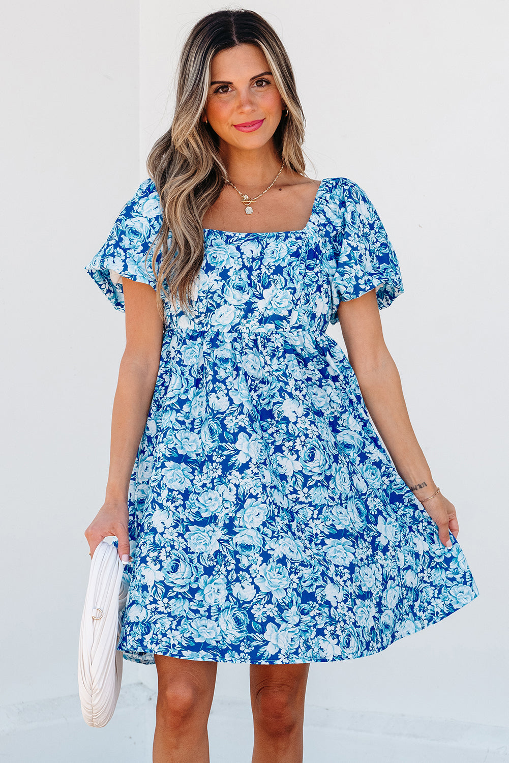 Azalea Floral Puff Sleeve Babydoll Mini Dress-0