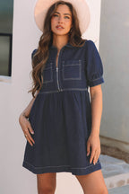 Melina Zipped up Denim Dress-0