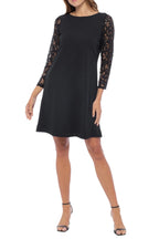 Marina Boat Neck 3/4 Lace Sleeve V-Back Scuba Crepe Dress-0