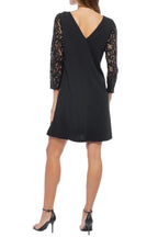 Marina Boat Neck 3/4 Lace Sleeve V-Back Scuba Crepe Dress-1
