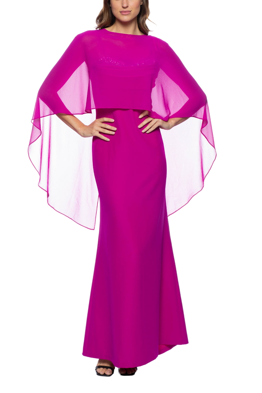 Marina Rhinestone Trim Chiffon Capelet Gown-2