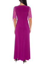 Marina Deep V-Neckline Beaded Sleeves Maxi Silhouette Dress (Plus Size)-1