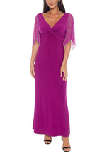 Marina Deep V-Neckline Beaded Sleeves Maxi Silhouette Dress (Plus Size)-0
