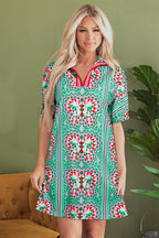 Isabela Butterfly Print Split Neck Short Sleeve Dress-3