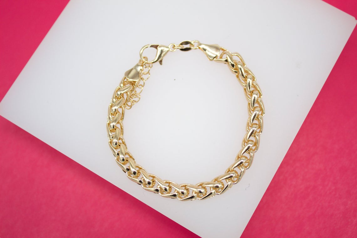 18K Gold Filled 6mm Wheat Bracelet (I25)