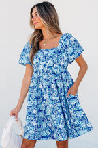 Azalea Floral Puff Sleeve Babydoll Mini Dress-2