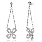 3W354 - Rhodium Brass Earrings with AAA Grade CZ  in Clear