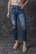 Bailee Distressed Button Fly High Waist Jeans-2