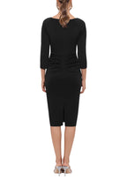 XScape Allie V-Neckline 3/4 Sleeves Back Zipper Side Ruffle Sheath Midi Dress-4