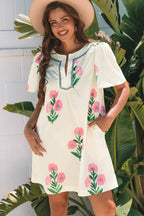 Paloma Floral Short Sleeve Split Neck Loose Mini Dress-0