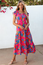 Kamari Boho Floral V Neck Ruffle Tiered Long Dress-3