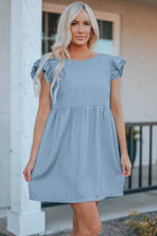 Ellis Flutter Sleeve Ruched Denim Casual Dress-2