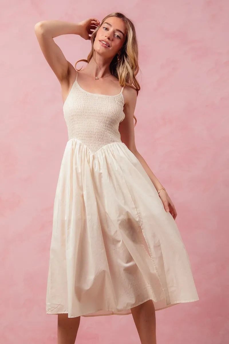 SO ME Smocked Sleeveless Casual Everyday Dress With Slit-4