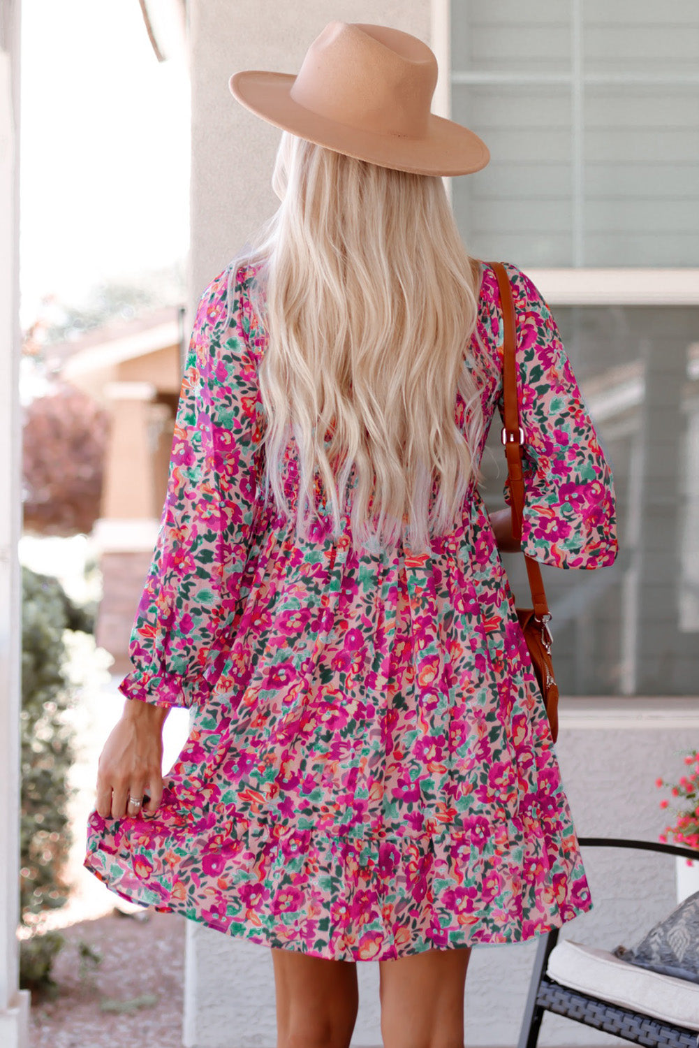 Mikaela Smocked V Neck Puffy Sleeve Floral Dress-1