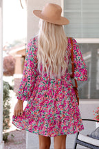 Mikaela Smocked V Neck Puffy Sleeve Floral Dress-1