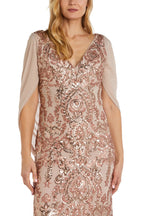 R&M Richards V-Neckline Sheer Wrap Drape Cape Sequin Gown Dress-2