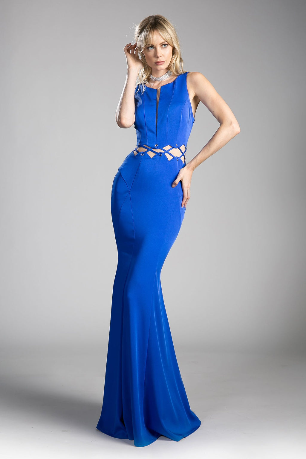 Fitted Jersey Gown with Waist Cut Outs and Open Back-0