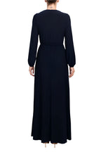 Marina V-Neck Long Sleeve Slit Front Solid Jersey Long Dress-4