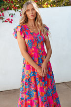 Kamari Boho Floral V Neck Ruffle Tiered Long Dress-4