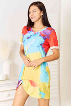 Double Take Tie-Dye V-Neck Twisted Dress-2