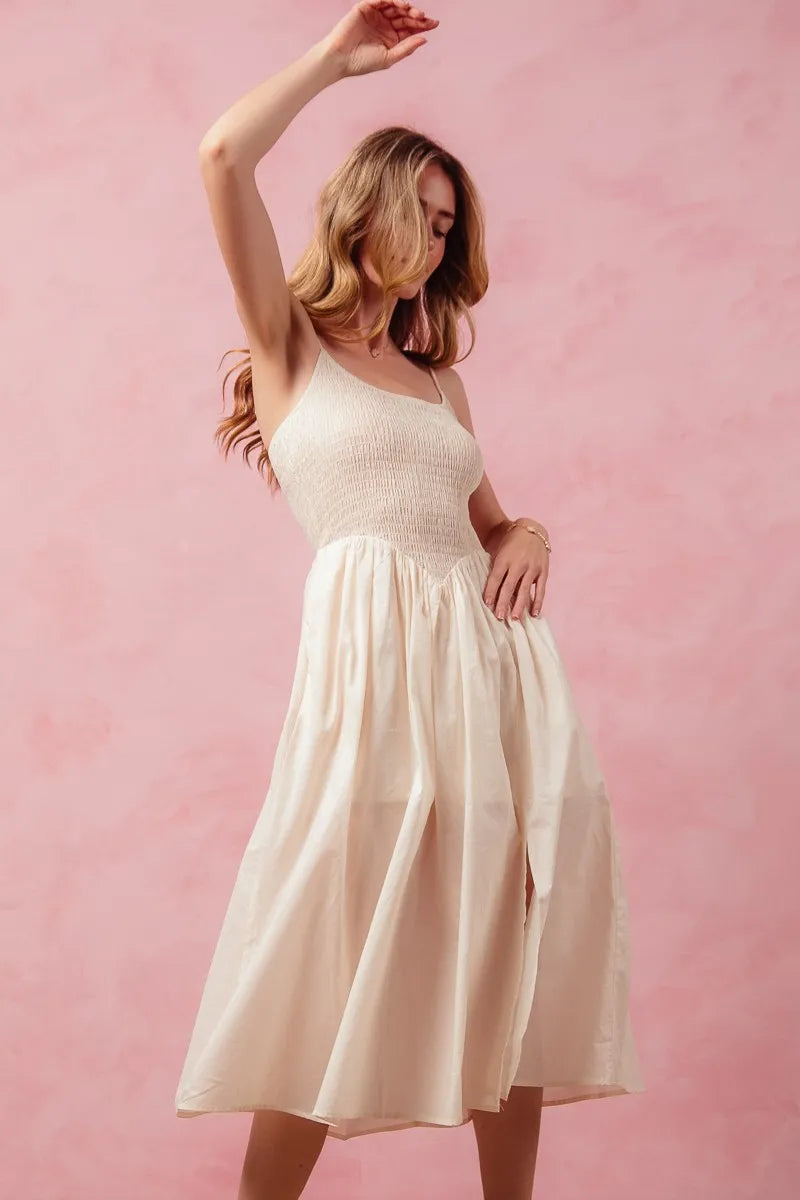 SO ME Smocked Sleeveless Casual Everyday Dress With Slit-1