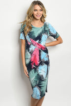 AQUA MULTI WITH LEAVES DRESS--0