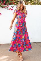 Kamari Boho Floral V Neck Ruffle Tiered Long Dress-2