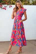 Kamari Boho Floral V Neck Ruffle Tiered Long Dress-0