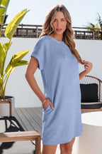 Jolie Textured Crinkle Short Sleeve T-Shirt Dress-4