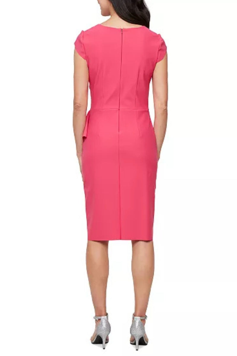 Alex Evenings Square Neckline Cap Sleeves Asymmetric Overlapping Skirt Sheath Dress-1