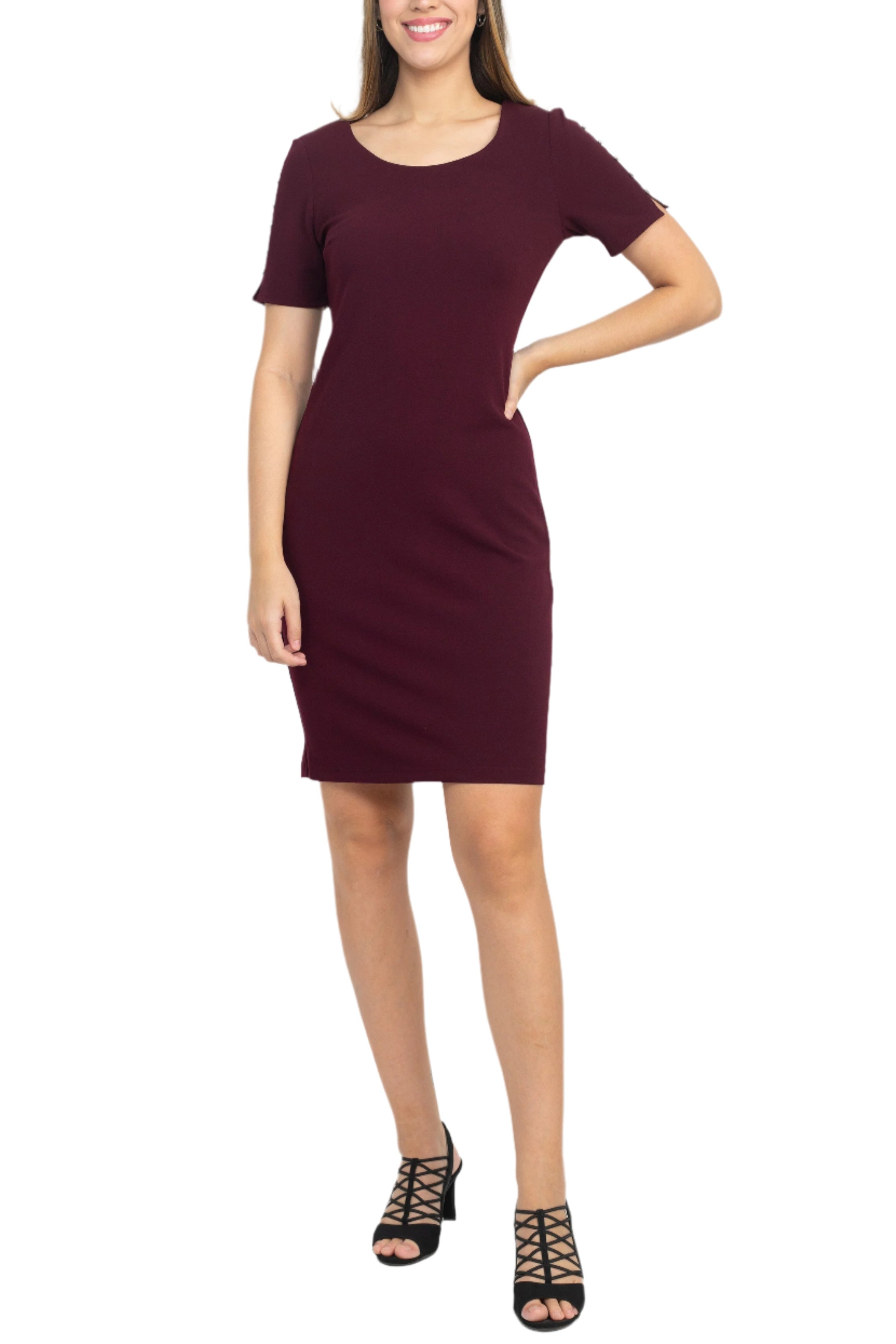 SL Fashion Scoop Neck Sheath Dress With Short Embellished Sleeves-0