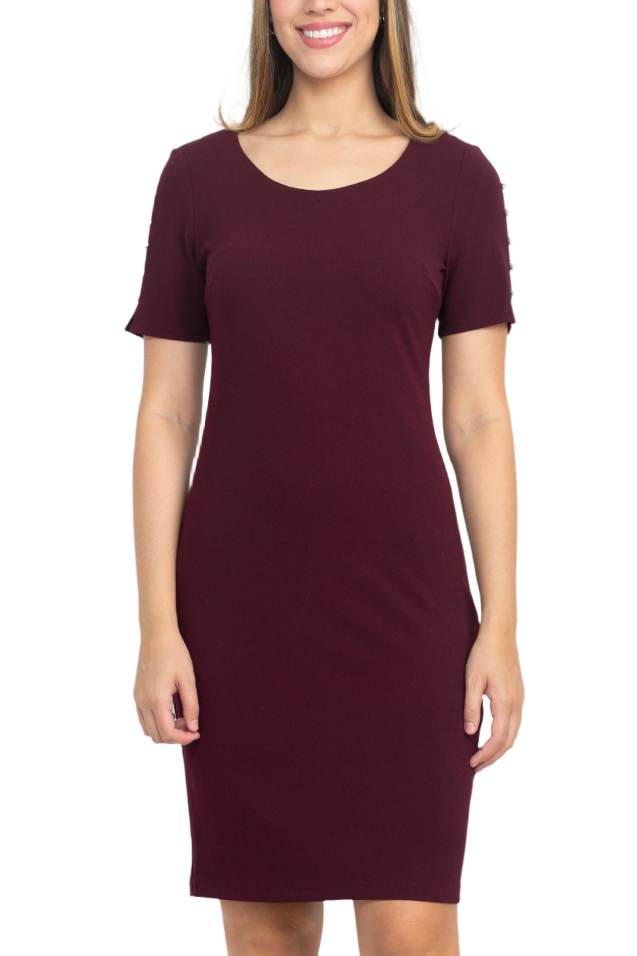 SL Fashion Scoop Neck Sheath Dress With Short Embellished Sleeves-1