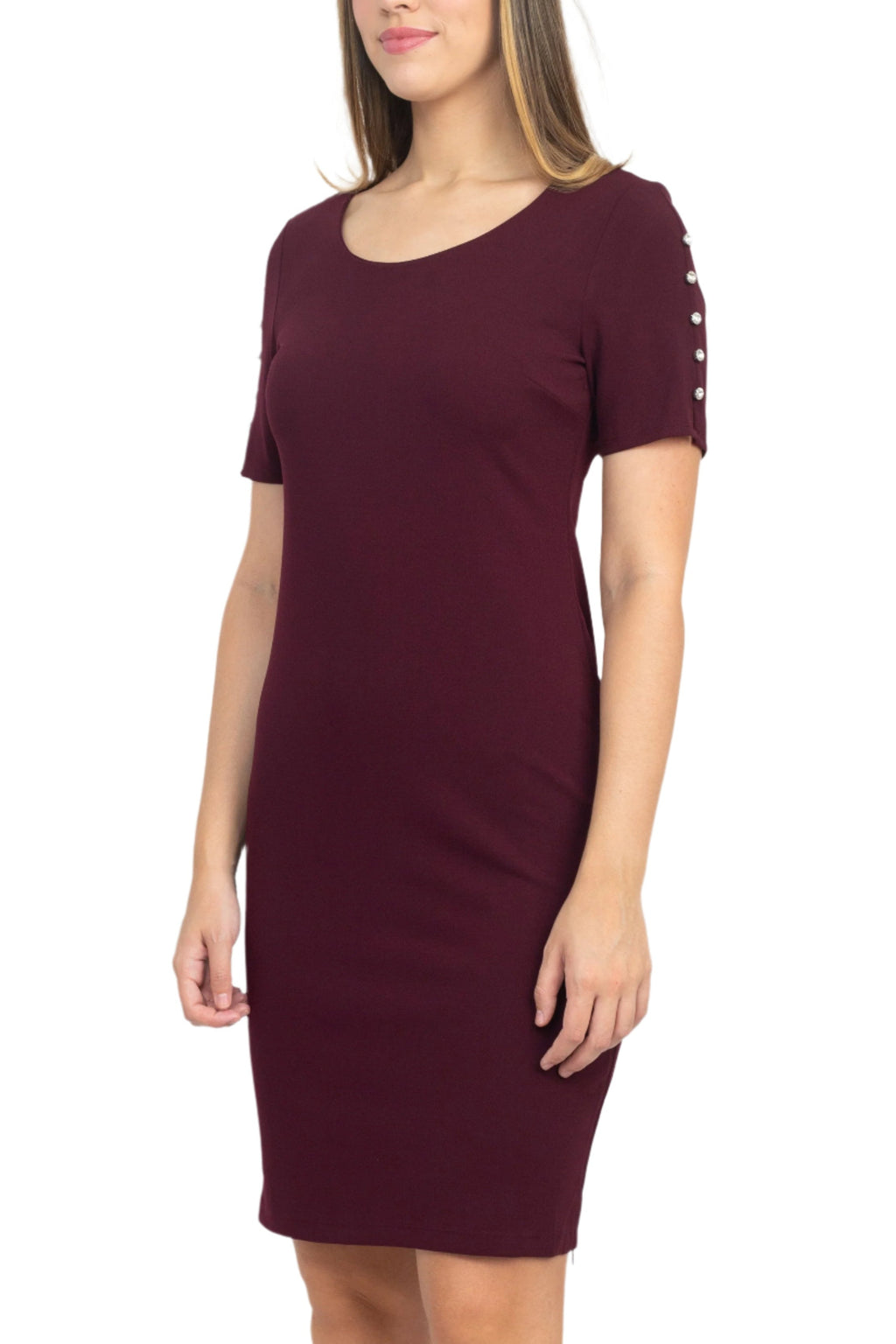 SL Fashion Scoop Neck Sheath Dress With Short Embellished Sleeves-2