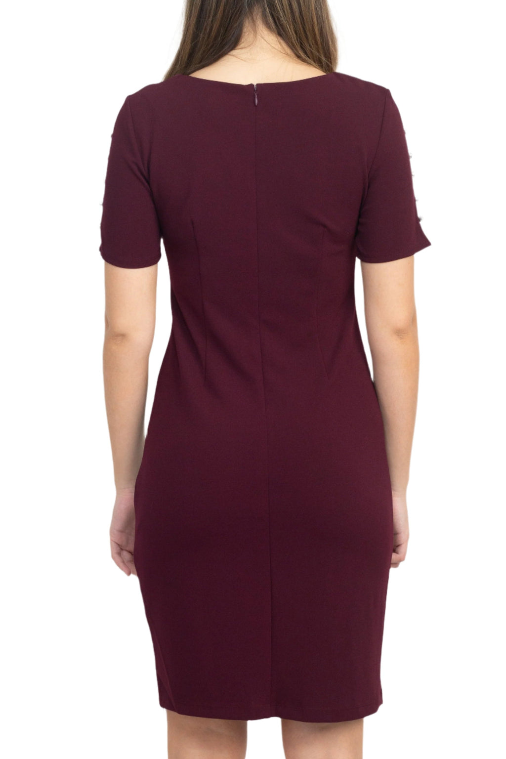 SL Fashion Scoop Neck Sheath Dress With Short Embellished Sleeves-3