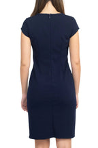 SL Fashion Cutout Crew Neck Cap Sleeve Sheath Zipper Back Lace Panel Crepe Dress-3