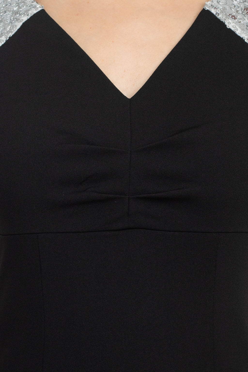 SL Fashion V-Neck Sequined Shoulder Sleeveless Slit Front Zipper Back Dress-3