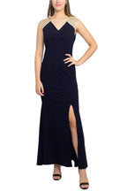 SL Fashion V-Neck Sequined Shoulder Sleeveless Slit Front Zipper Back Dress-4