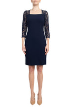 SL Fashion Square Neck 3/4 Sleeves Back Zipper Short Crepe Dress-0