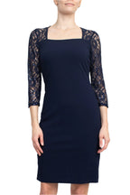 SL Fashion Square Neck 3/4 Sleeves Back Zipper Short Crepe Dress-1