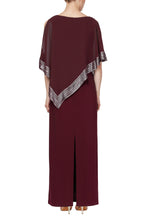 SL Fashion Scoop Neck Sleeveless Asymmetrical Cape Overlay with Metallic Detail Solid Slit Back ITY Dress-1